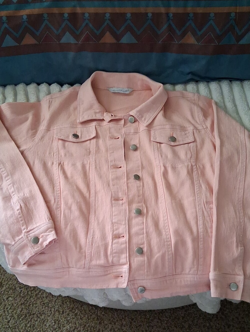 Keren Hart Peach Stretch Denim Jacket Silver Buttons XL Like New